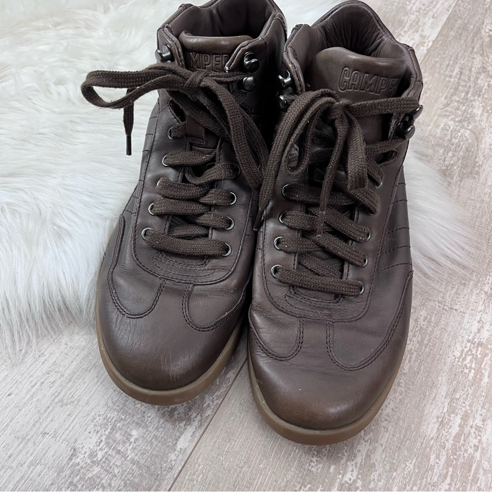 CAMPER High Top Lace Up Brown Leather Sneakers 40 - Picture 4 of 9